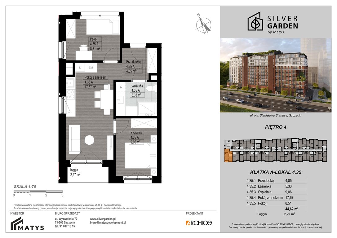Nowe mieszkanie dwupokojowe Silver Garden Szczecin, Centrum, al. Wyzwolenia 70 / ul. Staszica 21  45m2 Foto 1