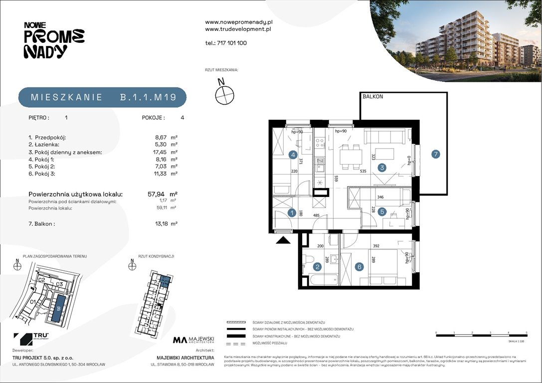 Nowe mieszkanie czteropokojowe  Nowe Promenady Wrocław, Kleczków, ul. Czochralskiego/ Miłosza  58m2 Foto 1