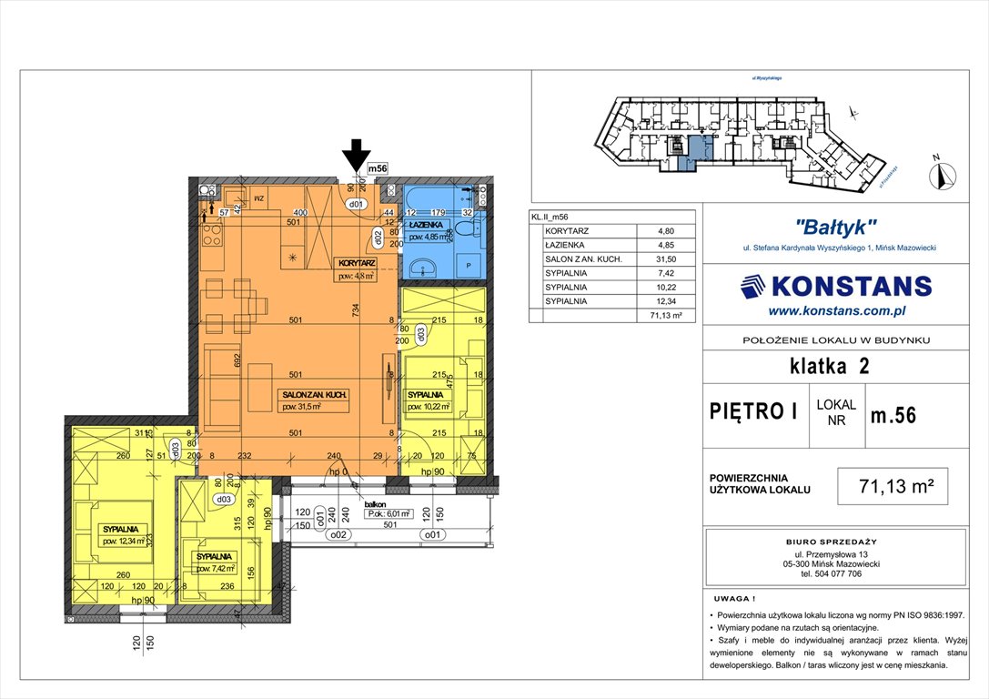 Nowe mieszkanie czteropokojowe  Bałtyk Mińsk Mazowiecki, Wyszyńskiego 1  71m2 Foto 1