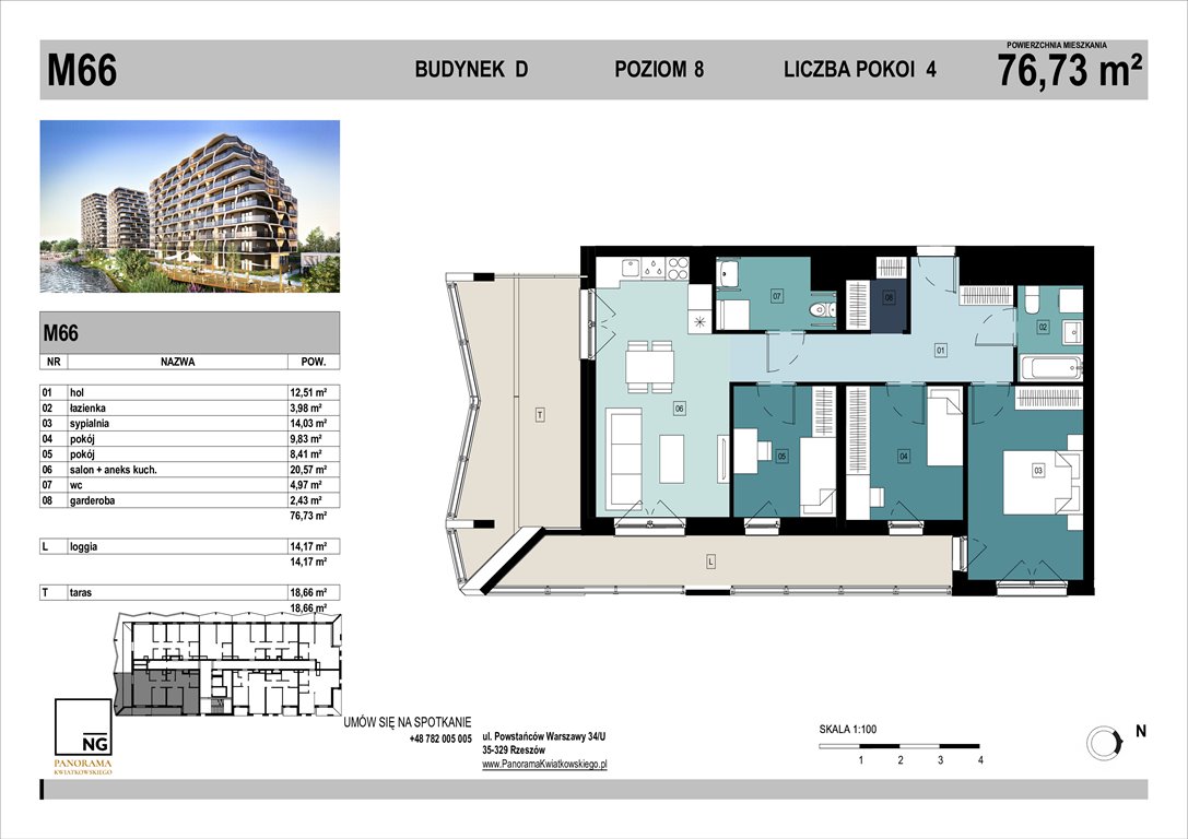 Nowe mieszkanie czteropokojowe  PANORAMA KWIATKOWSKIEGO Rzeszów, Kwiatkowskiego  77m2 Foto 1