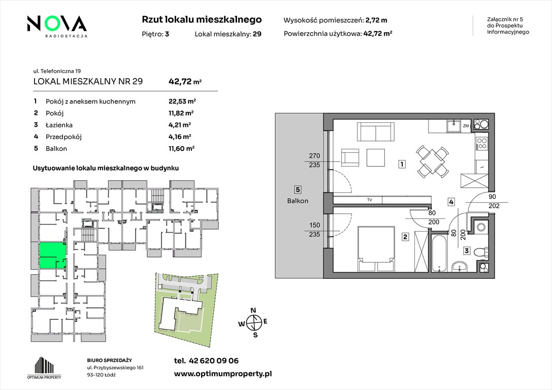 Nowe mieszkanie dwupokojowe NOVA RADIOSTACJA  Łódź, Śródmieście, ul. Telefoniczna 19  43m2 Foto 1