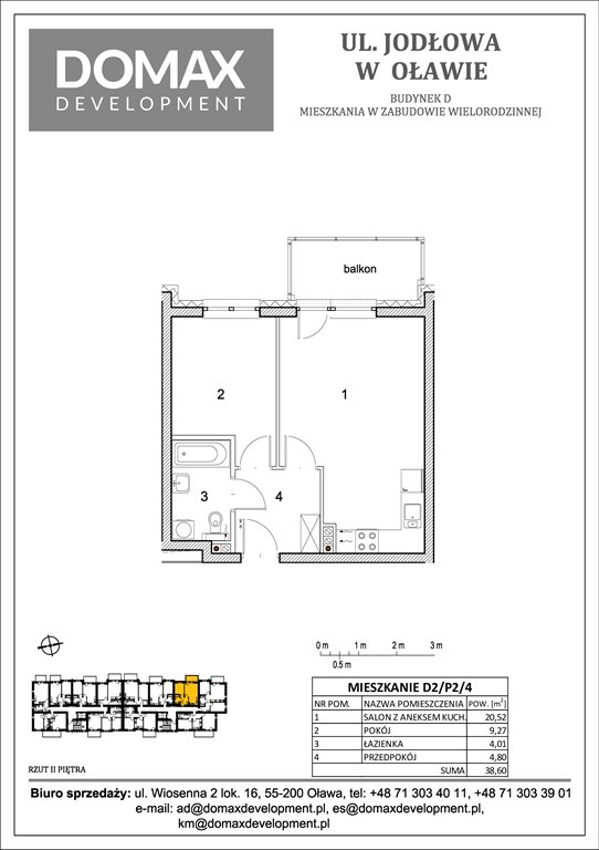 Nowe mieszkanie dwupokojowe Osiedle Jodłowa etap II bud D Oława, Nowy Otok, Jodłowa 38-40  39m2 Foto 1