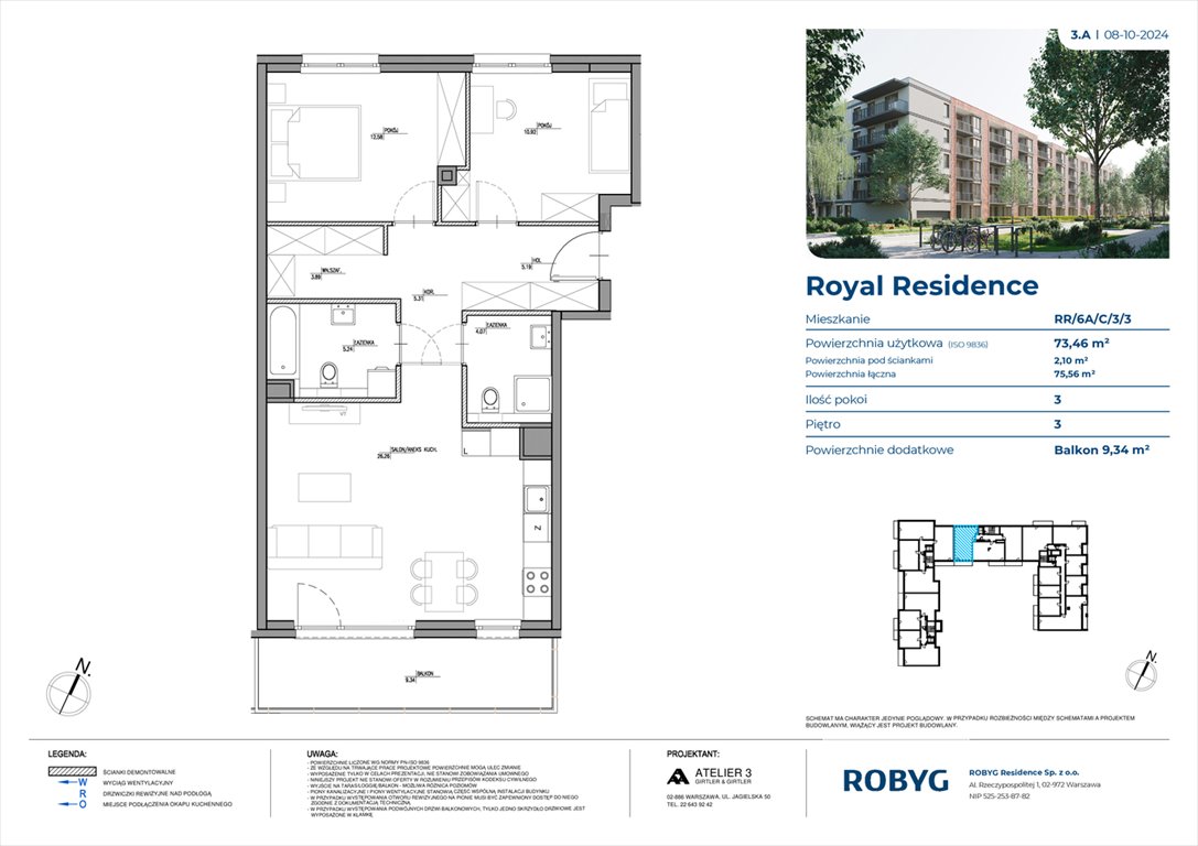 Nowe mieszkanie trzypokojowe Royal Residence Warszawa, Wilanów, Sarmacka  73m2 Foto 1