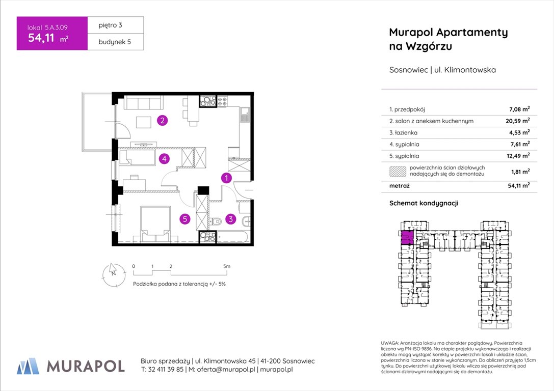 Nowe mieszkanie trzypokojowe Murapol Apartamenty na Wzgórzu Sosnowiec, ul. Klimontowska  54m2 Foto 1