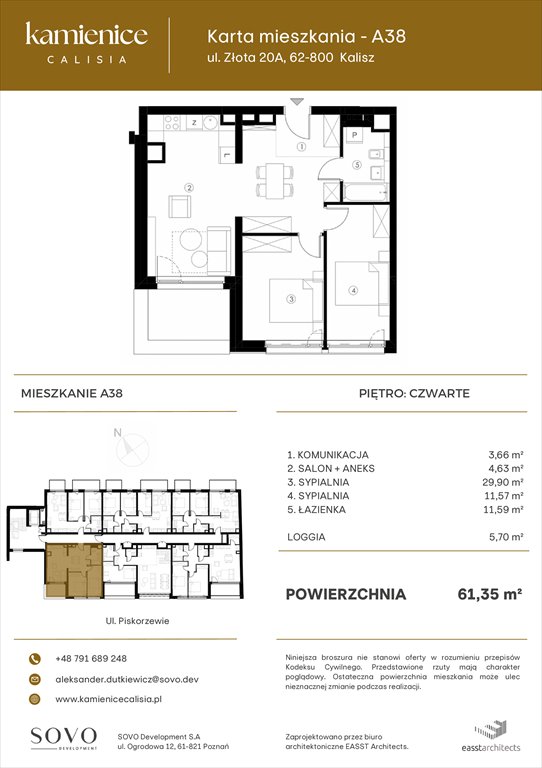 Nowe mieszkanie trzypokojowe Kamienice Calisia Kalisz, UL. ZŁOTA 20 A  61m2 Foto 1