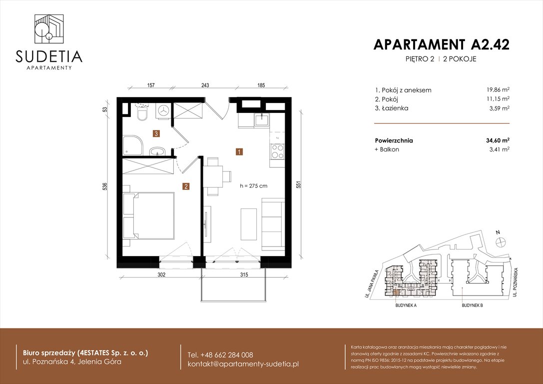 Nowe mieszkanie dwupokojowe APARTAMENTY SUDETIA Jelenia Góra, POZNAŃSKA 4  35m2 Foto 1