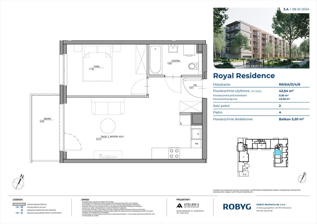 Nowe mieszkanie dwupokojowe Royal Residence Warszawa, Wilanów, Sarmacka  43m2 Foto 1