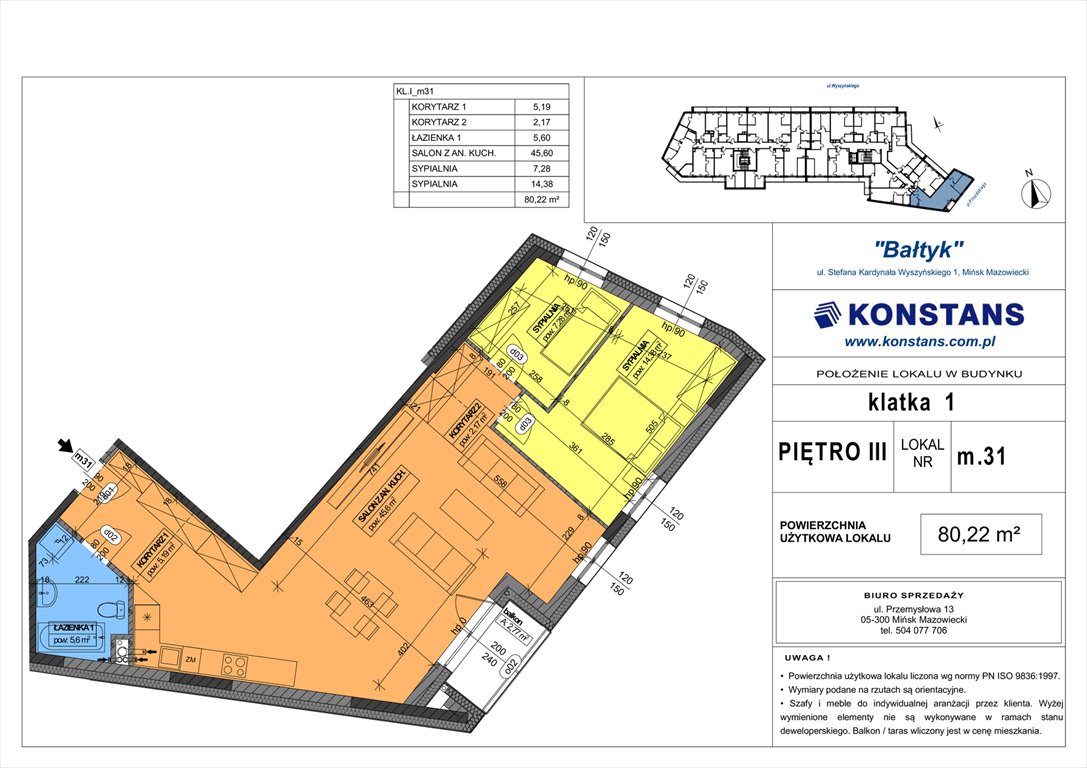 Nowe mieszkanie trzypokojowe Bałtyk Mińsk Mazowiecki, Wyszyńskiego 1  80m2 Foto 1