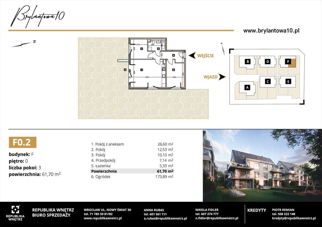 Nowe mieszkanie trzypokojowe Brylantowa 10 Wrocław, Ołtaszyn, Brylantowa 10  62m2 Foto 1