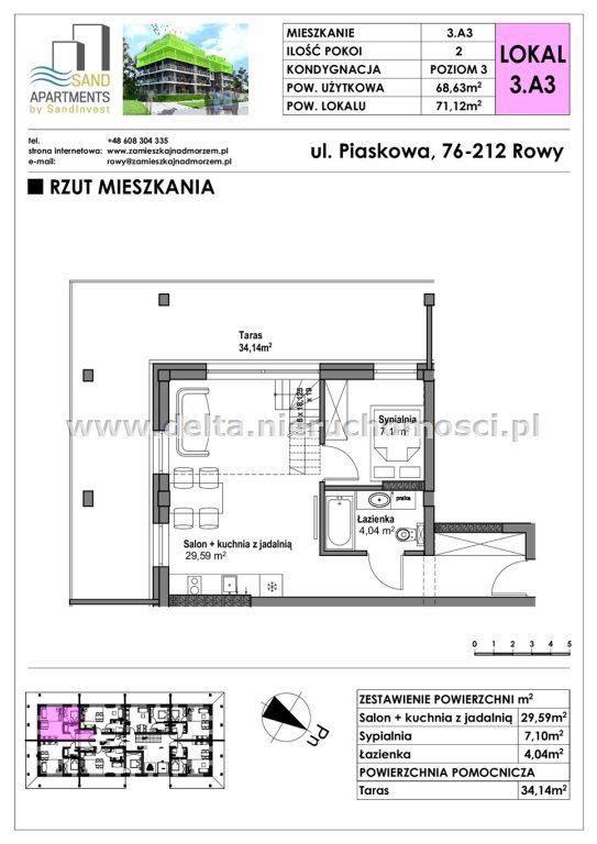 Mieszkanie dwupokojowe na sprzedaż Rowy 69m2 Foto 6