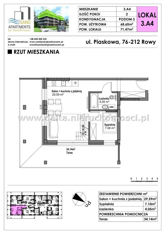 Mieszkanie dwupokojowe na sprzedaż Rowy 69m2 Foto 6