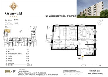 rzut mieszkanie na sprzedaż 75m2 mieszkanie Poznań, Grunwald, Wieruszowska 8
