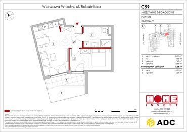 rzut mieszkanie na sprzedaż 45m2 mieszkanie Warszawa, Włochy, ul. Robotnicza 11/13
