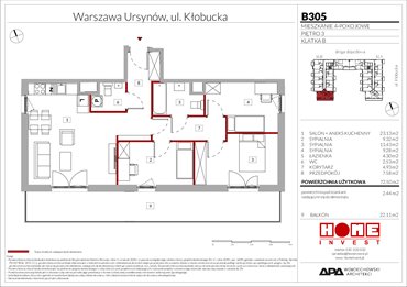 rzut mieszkanie na sprzedaż 73m2 mieszkanie Warszawa, Ursynów, ul. Kłobucka 23A