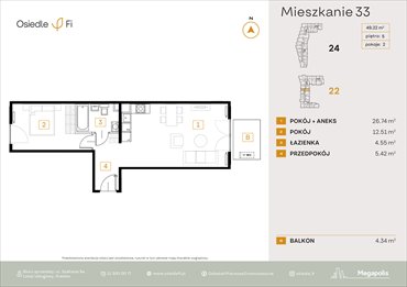 rzut mieszkanie na sprzedaż 49m2 mieszkanie Kraków, Rzemieślnicza 22-24