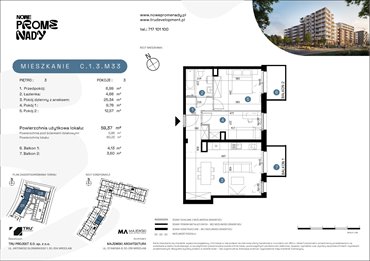 rzut mieszkanie na sprzedaż 59m2 mieszkanie Wrocław, Kleczków, ul. Czochralskiego/ Miłosza