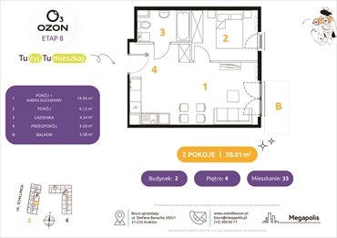 rzut mieszkanie na sprzedaż 38m2 mieszkanie Kraków, Schillinga 2-4