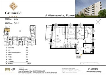 rzut mieszkanie na sprzedaż 75m2 mieszkanie Poznań, Grunwald, Wieruszowska 8