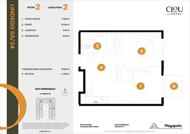 rzut mieszkanie na sprzedaż 38m2 mieszkanie Kraków, Lindego 5a