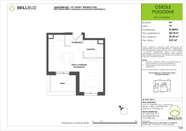 rzut mieszkanie na sprzedaż 30m2 mieszkanie Puck, Pogodna