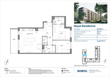 rzut mieszkanie na sprzedaż 75m2 mieszkanie Warszawa, Wilanów, Sarmacka