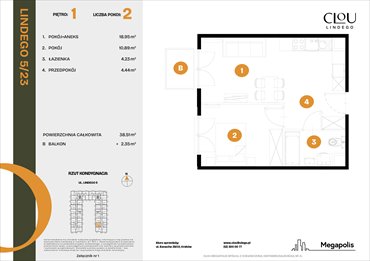 rzut mieszkanie na sprzedaż 39m2 mieszkanie Kraków, Lindego 5
