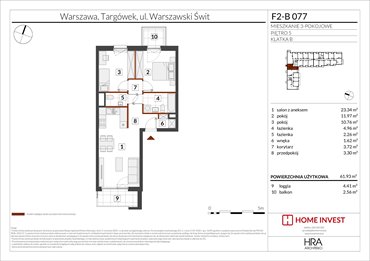 rzut mieszkanie na sprzedaż 62m2 mieszkanie Warszawa, ul. Warszawski Świt