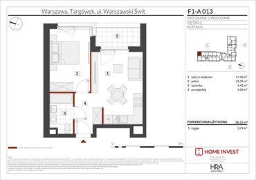 rzut mieszkanie na sprzedaż 38m2 mieszkanie Warszawa, ul. Warszawski Świt