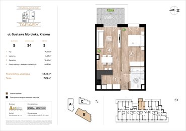 rzut mieszkanie na sprzedaż 44m2 mieszkanie Kraków, Wzgórza Krzesławickie, Gustawa Morcinka