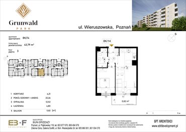 rzut mieszkanie na sprzedaż 44m2 mieszkanie Poznań, Grunwald, Wieruszowska 8