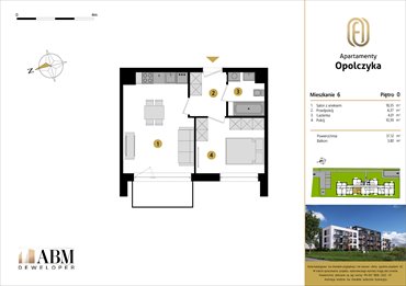 rzut mieszkanie na sprzedaż 37m2 mieszkanie Łódź, Widzew, Opolczyka 16
