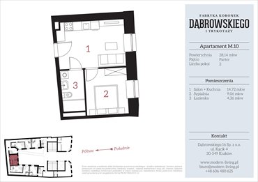 rzut mieszkanie na sprzedaż 28m2 mieszkanie Kraków, Stare Podgórze, Dąbrowskiego 16