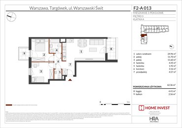rzut mieszkanie na sprzedaż 62m2 mieszkanie Warszawa, ul. Warszawski Świt