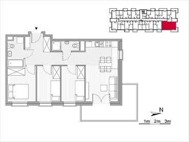 rzut mieszkanie na sprzedaż 59m2 mieszkanie Kraków, Mistrzejowice, Os. Piastów 77