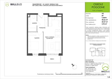 rzut mieszkanie na sprzedaż 45m2 mieszkanie Puck, Pogodna