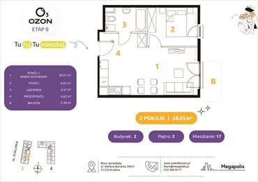 rzut mieszkanie na sprzedaż 38m2 mieszkanie Kraków, Schillinga 2-4