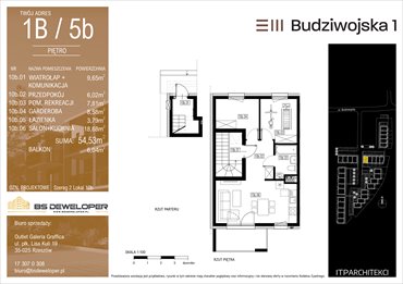 rzut mieszkanie na sprzedaż 55m2 mieszkanie Rzeszów, Budziwojska 3