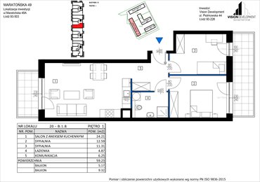 rzut mieszkanie na sprzedaż 59m2 mieszkanie Łódź, Retkinia, Maratońska 49C
