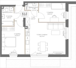 rzut mieszkanie na sprzedaż 61m2 mieszkanie Gdańsk, Osowa, Izydy