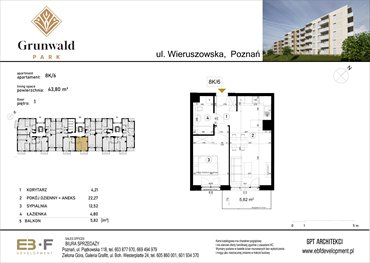rzut mieszkanie na sprzedaż 44m2 mieszkanie Poznań, Grunwald, Wieruszowska 8
