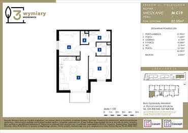 rzut mieszkanie na sprzedaż 63m2 mieszkanie Kraków, Bronowice Wielkie, Stelmachów