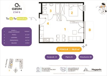 rzut mieszkanie na sprzedaż 38m2 mieszkanie Kraków, Schillinga 2-4