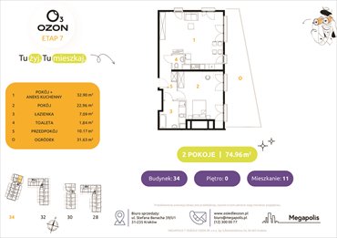 rzut mieszkanie na sprzedaż 75m2 mieszkanie Kraków, Prądnik Biały, Banacha 28-34