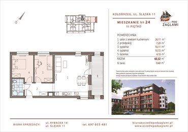 rzut mieszkanie na sprzedaż 60m2 mieszkanie Kołobrzeg, Śląska 11