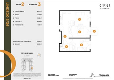 rzut mieszkanie na sprzedaż 57m2 mieszkanie Kraków, Lindego 5