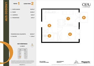 rzut mieszkanie na sprzedaż 39m2 mieszkanie Kraków, Lindego 5
