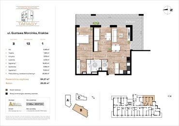 rzut mieszkanie na sprzedaż 64m2 mieszkanie Kraków, Wzgórza Krzesławickie, Gustawa Morcinka