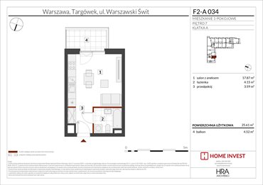 rzut mieszkanie na sprzedaż 26m2 mieszkanie Warszawa, ul. Warszawski Świt