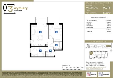 rzut mieszkanie na sprzedaż 58m2 mieszkanie Kraków, Bronowice Wielkie, Stelmachów