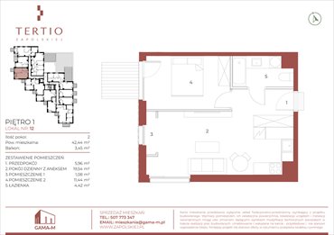 rzut mieszkanie na sprzedaż 42m2 mieszkanie Kraków, Bronowice, Gabrieli Zapolskiej 21